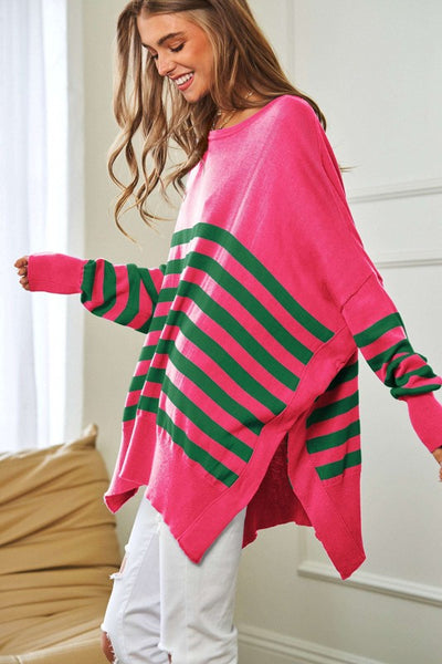 Striped Elbow Patch Oversized Sweater Top