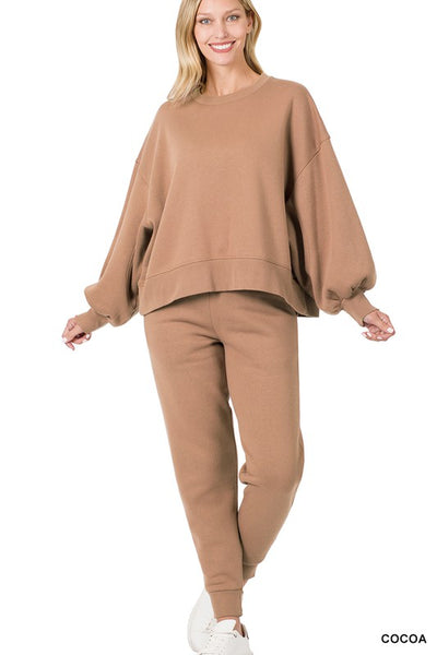 Balloon Sleeve Sweatshirt & Sweatpants Lounge Set