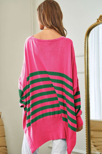 Striped Elbow Patch Oversized Sweater Top