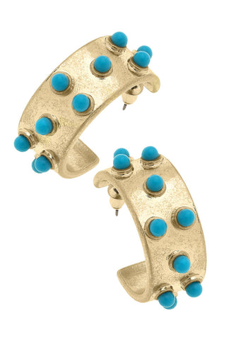 Gold Turquoise Studded Hoop Earrings