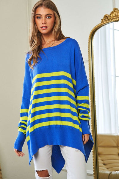 Striped Elbow Patch Oversized Sweater Top