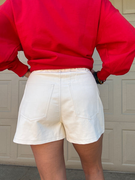 Ivory Vegan Leather Pearl Shorts