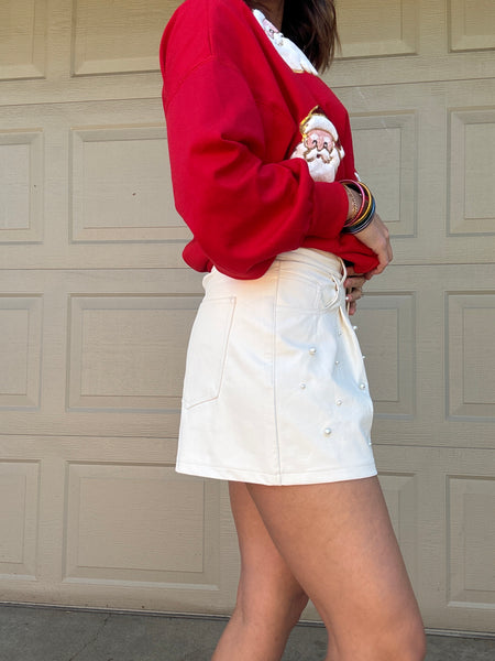 Ivory Vegan Leather Pearl Shorts