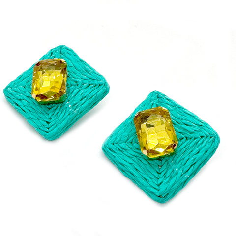 Teal Raffia Gemstone Earrings