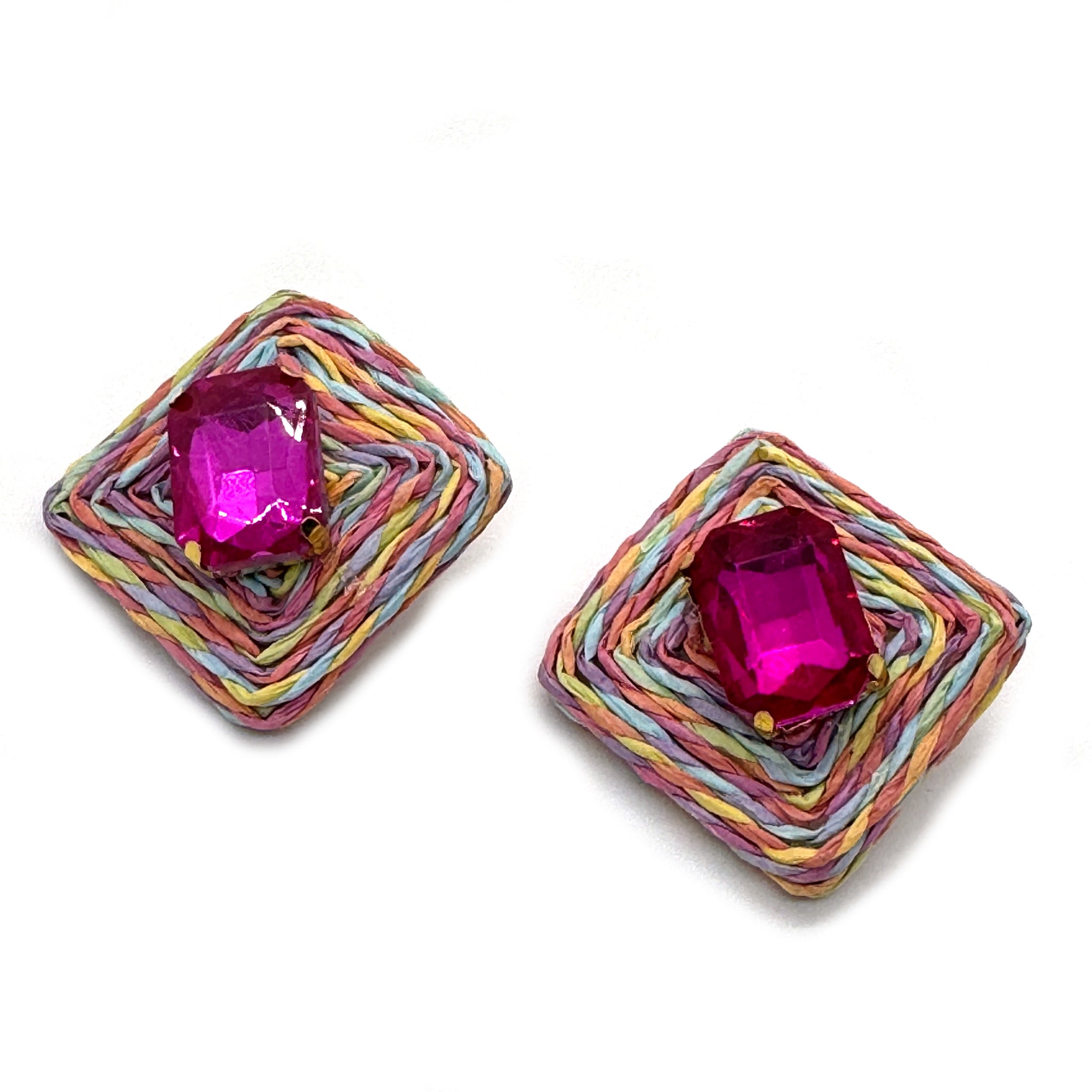 Rainbow Raffia Gemstone Earrings