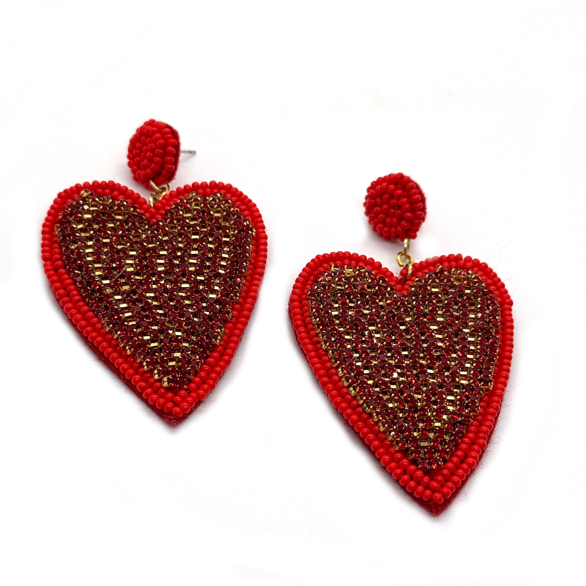Red Allover Rhinestone Heart Earrings