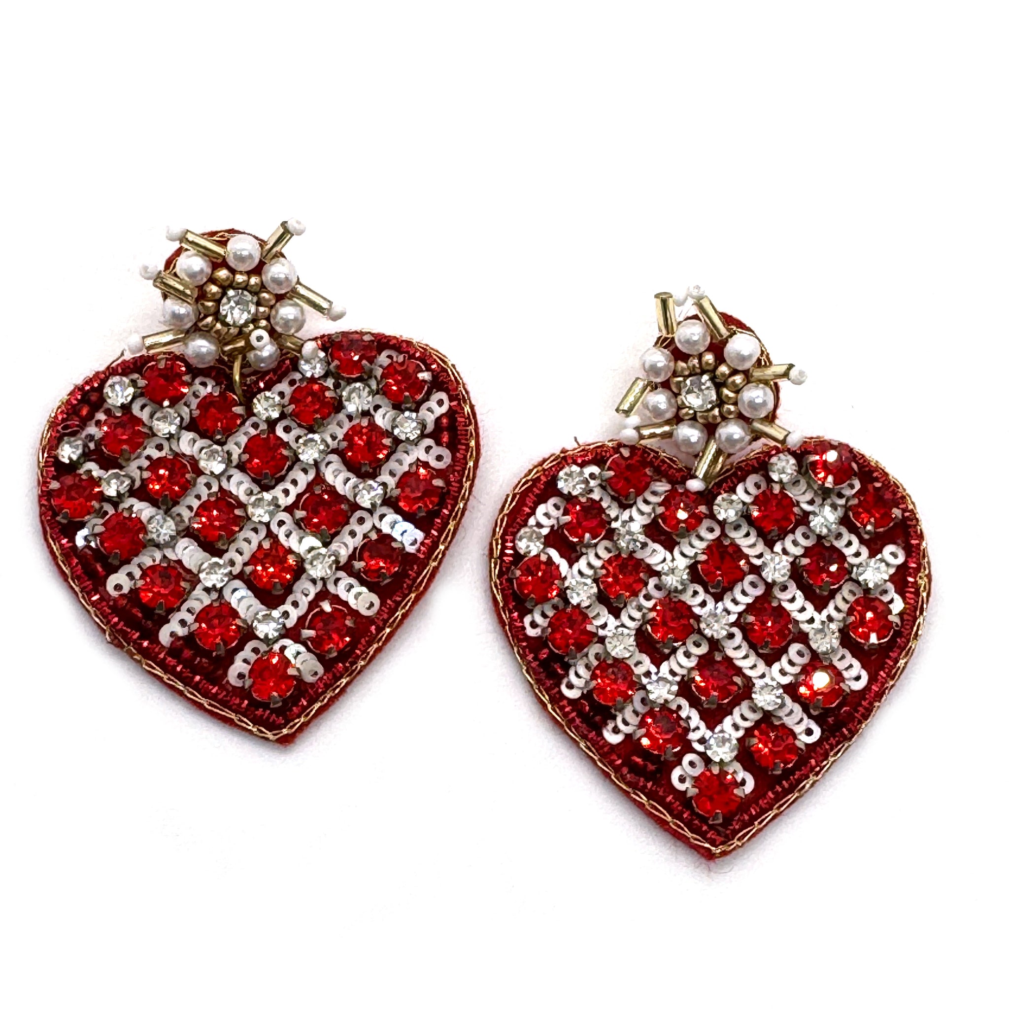 Red Pearl Topper Heart Earrings