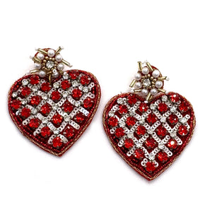 Red Pearl Topper Heart Earrings