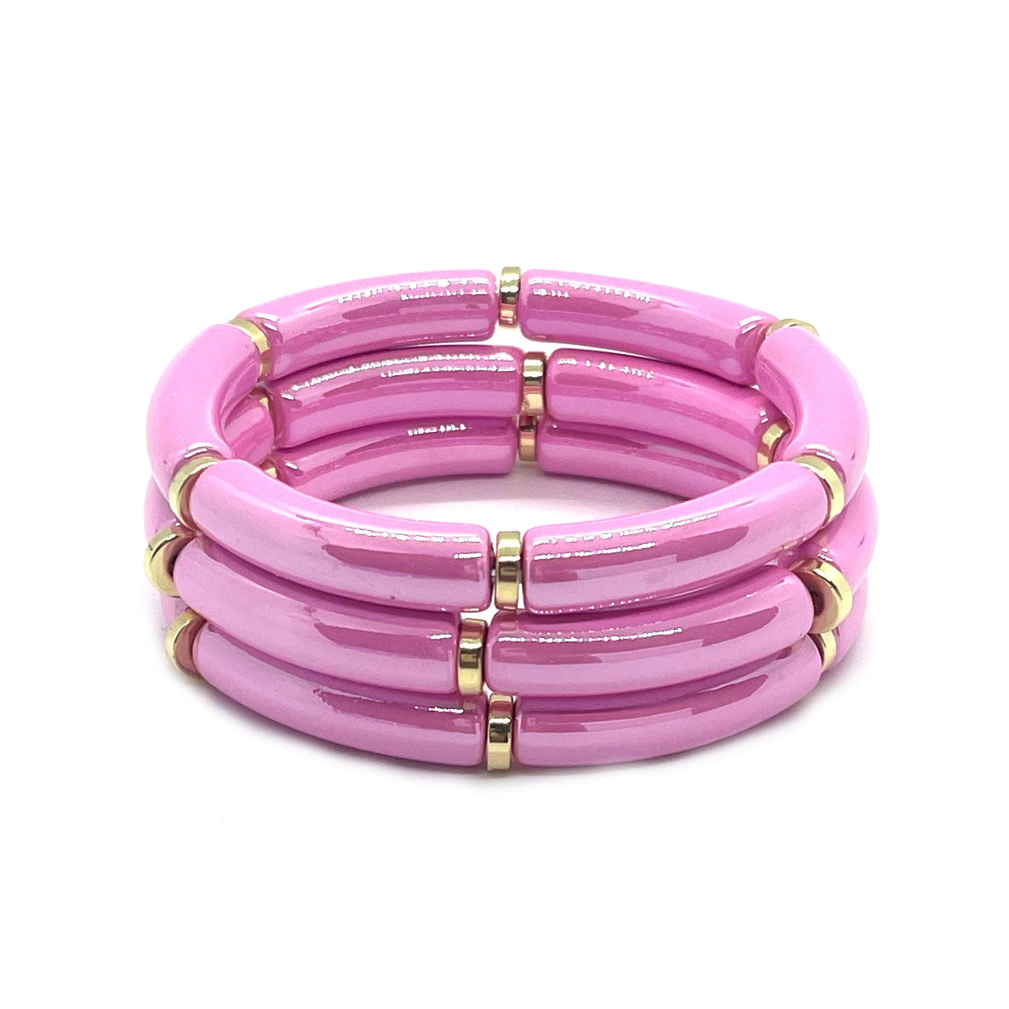 Pink Pearlized Tube Bracelet Set