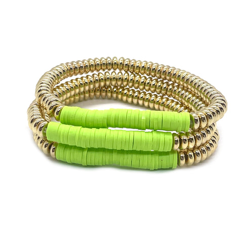 Lime Green Metal Disc Bracelet Set
