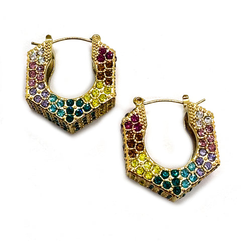 Chunky Rhinestone Hexagon Hoops