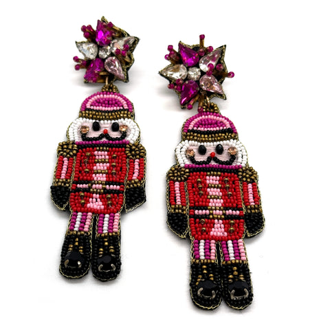 Red Pink Nutcracker Earrings