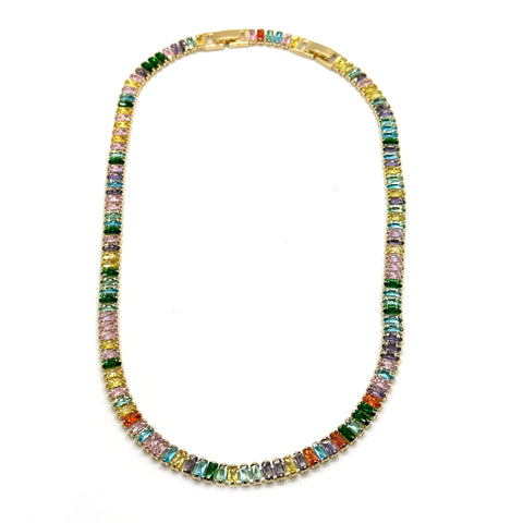 Multi Rectangle Rhinestone Necklace