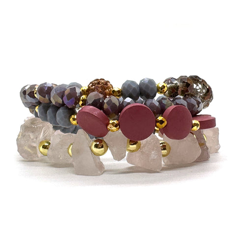 Mauve Stone Bracelet Set