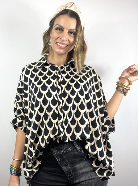 Black and Taupe Woven Top