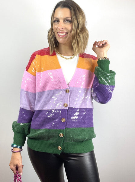 Sequin Rainbow Stripe Cardigan