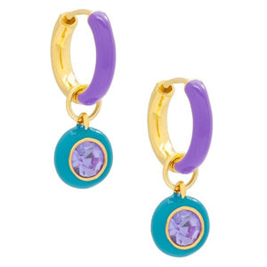 Lavender Enamel Crystal Drop Earrings