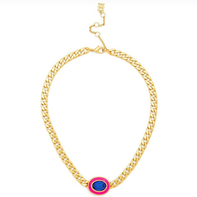 Pink Enamel & Crystal Charm Necklace
