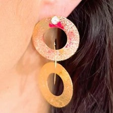 Gold Pearl Triple Circle Earrings