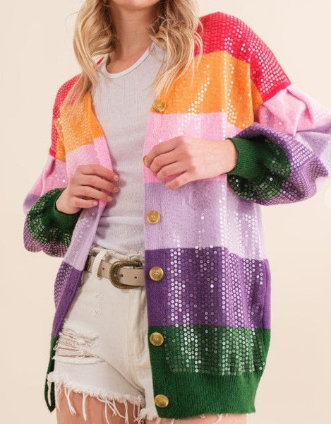 Sequin Rainbow Stripe Cardigan
