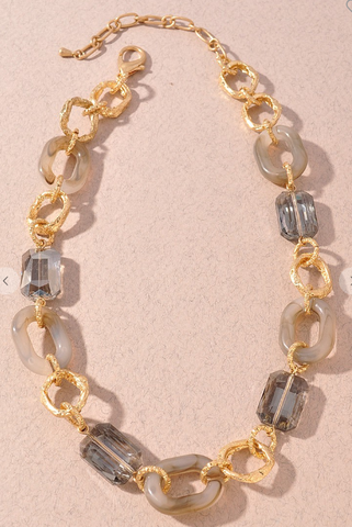 Gray & Gold Oval Beaded Necklace