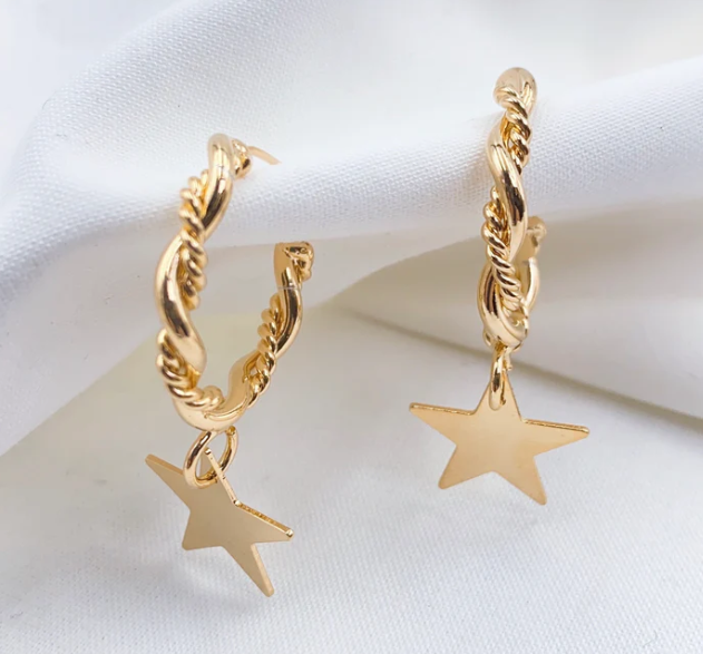 Gold Star Twisted Hoops