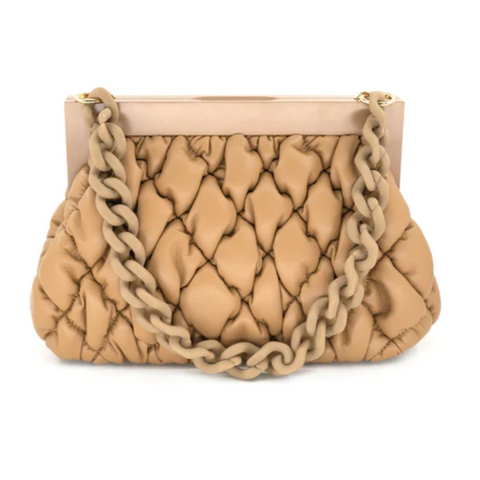 Beige Quilted Chain Strap Bag