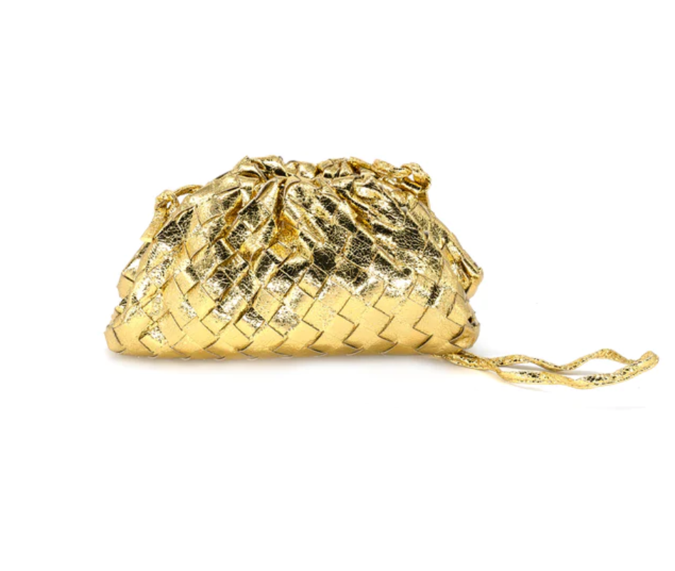Gold Metallic Woven Clutch