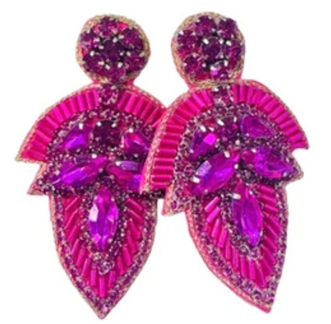 Pink Rhinestone Beaded Earrings