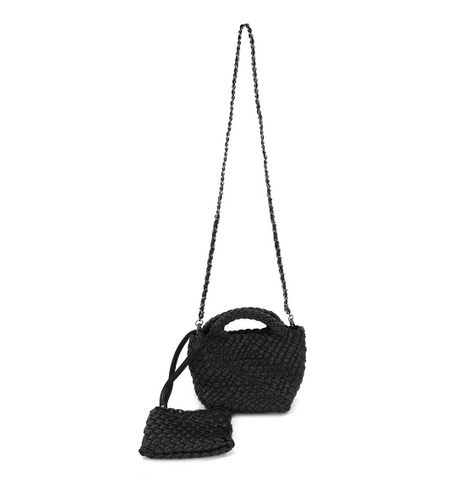 Black Mini Woven Tote Crossbody Bag