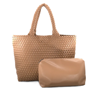 Taupe Vegan Woven Leather Tote