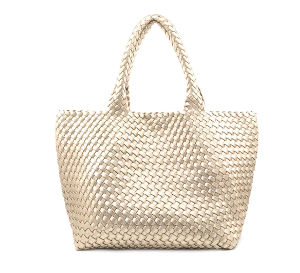 Champagne Vegan Woven Leather Tote