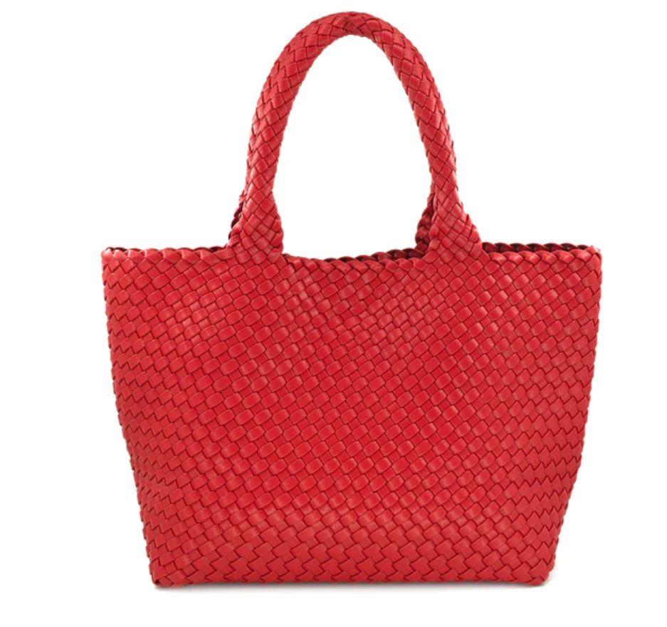 Red Vegan Woven Leather Tote