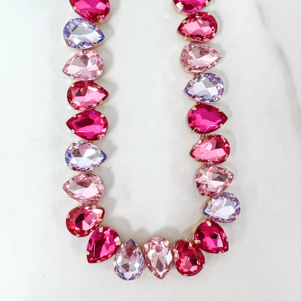 Fuchsia Teardrop Rhinestone Necklace