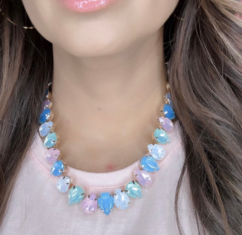 Pastel Teardrop Rhinestone Necklace