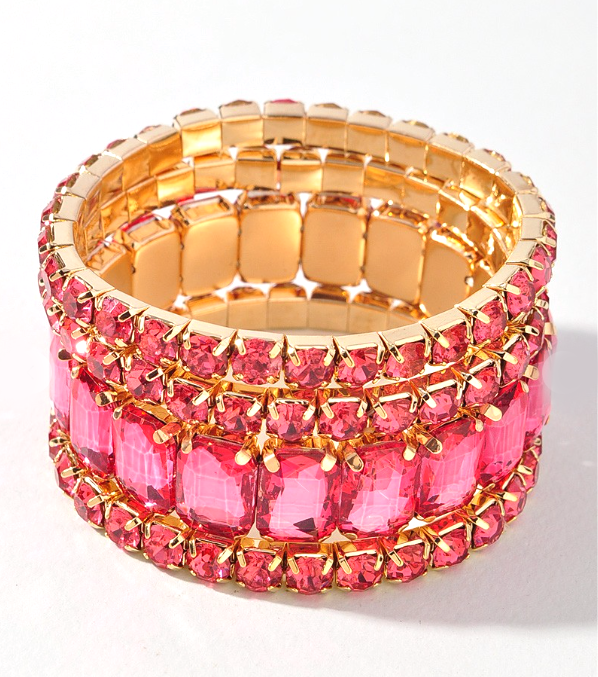 Pink Rhinestone Bracelet Set