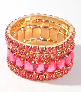 Pink Rhinestone Bracelet Set