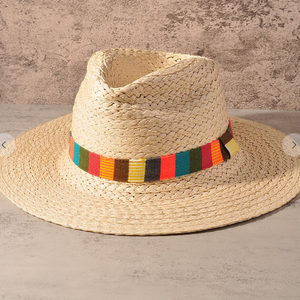 Beige Stripe Band Straw Hat
