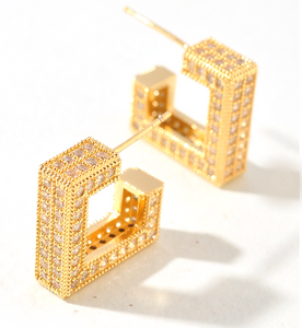 Gold Rhinestone Geo Box Earrings