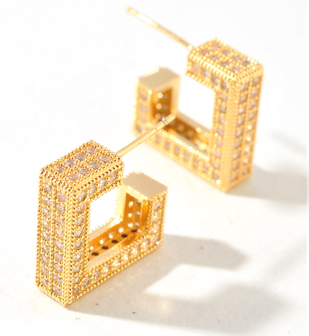 Gold Rhinestone Geo Box Earrings