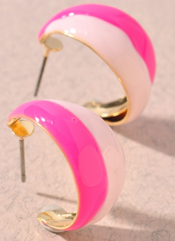 Hot Pink Colorblock Mini Hoops