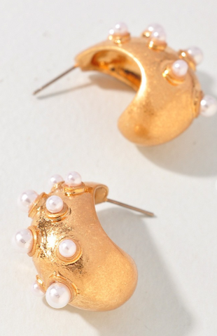 Teardrop Gold Pearl Earrings