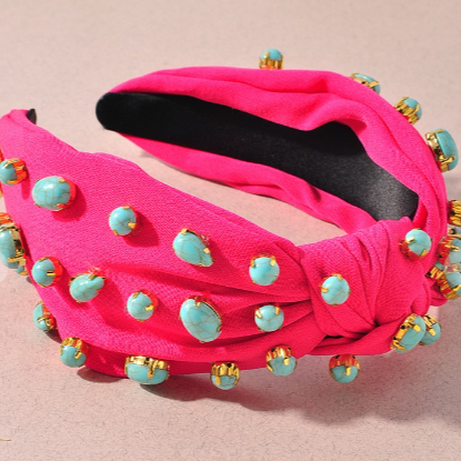 Fuchsia Headband with Turq Stones