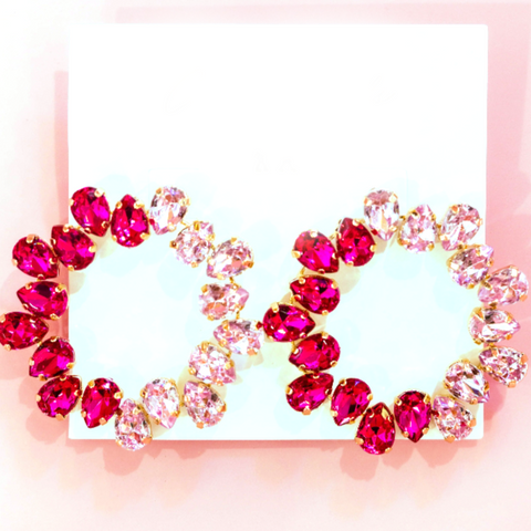 Pink Two Tone Rhinestone Oversized Studs