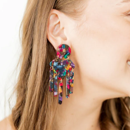 Jewel Tone Acrylic Geo Earrings