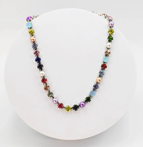 Multi Color Rhinestone and Pearl Necklace