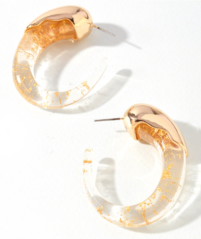 Clear Gold Flake Hoop Earrings