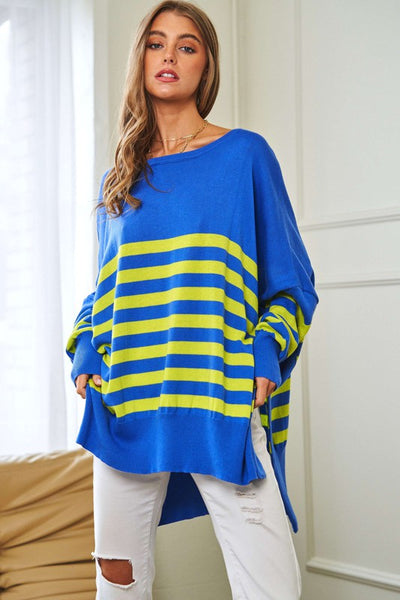 Striped Elbow Patch Oversized Sweater Top