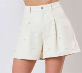 Ivory Vegan Leather Pearl Shorts