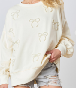 Ivory Pearl Bows Sweatshirt